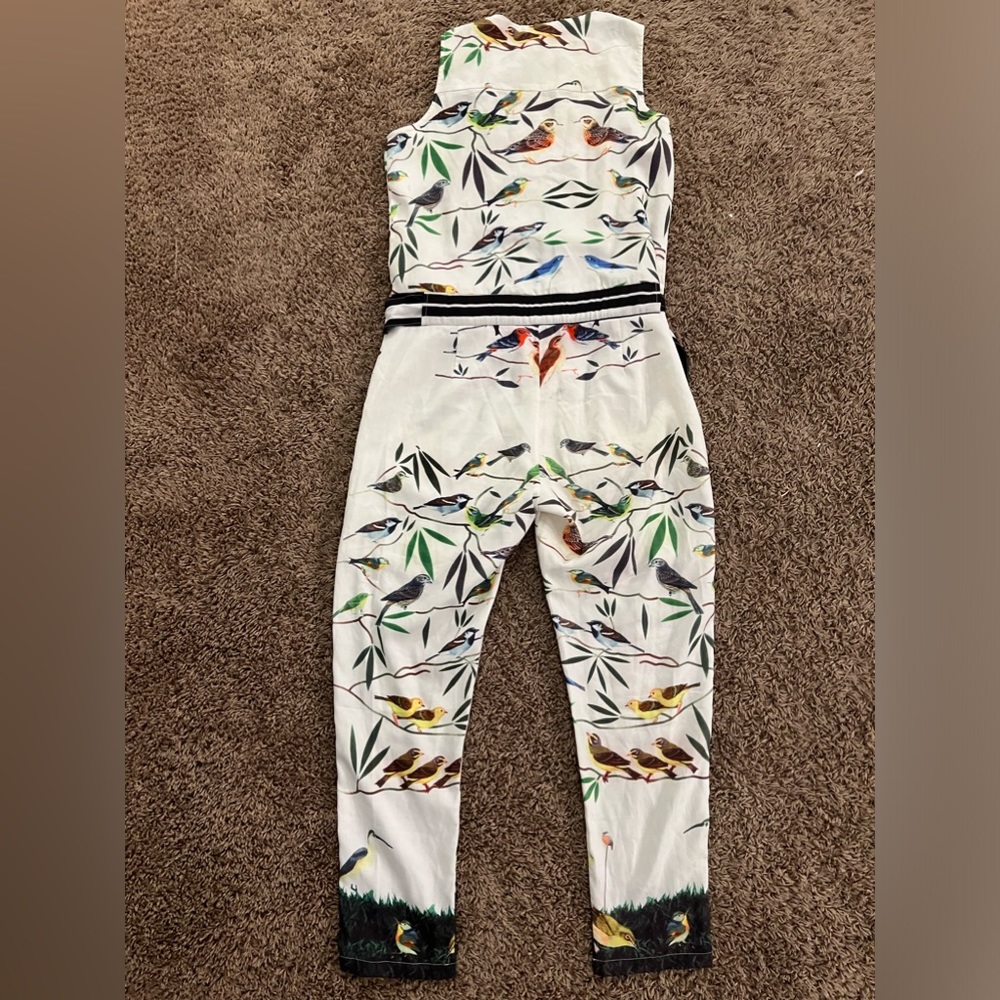 Designer unique boutique ERMIS sleeveless jumpsuit ROMPER birds bees floral Lg - Picture 6 of 7